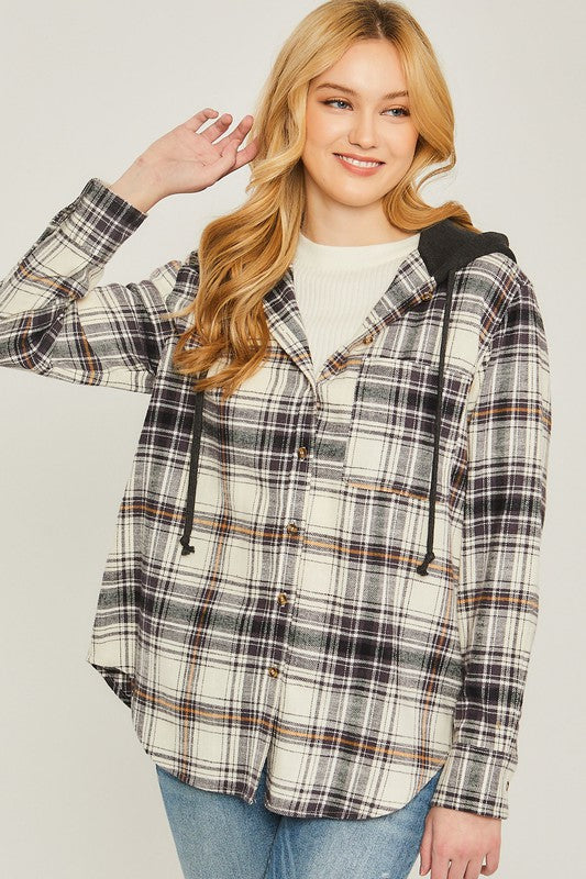 Plaid Flannel Shacket with Hood