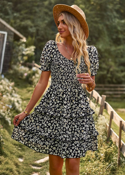 Women's Floral Wrap V-Neck Midi Dress