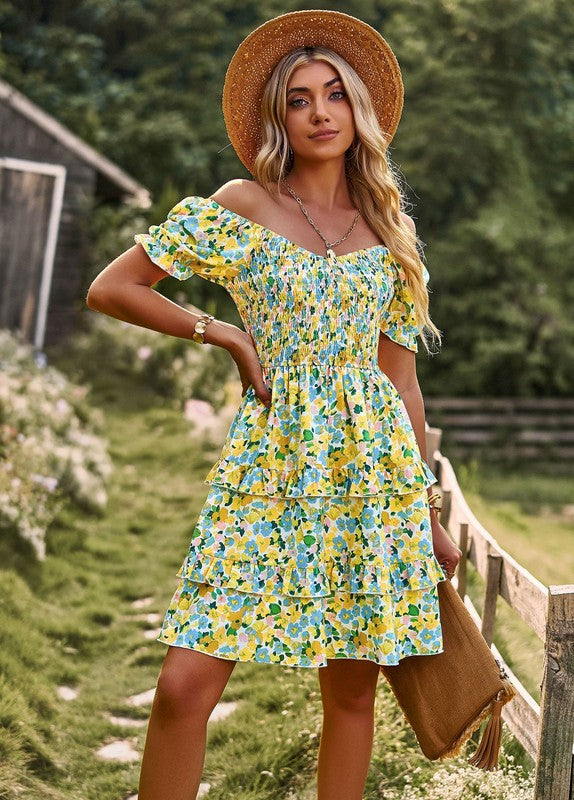 Women's Floral Wrap V-Neck Midi Dress