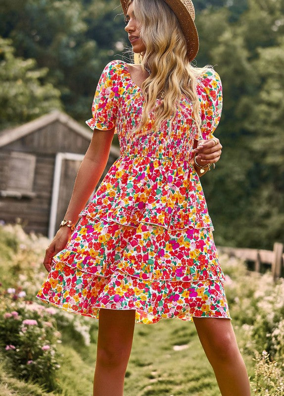 Women's Floral Wrap V-Neck Midi Dress