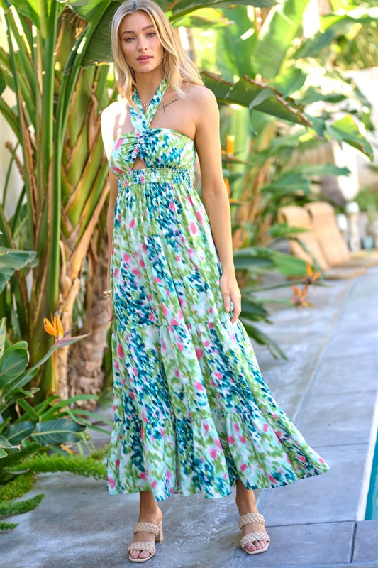 Printed Smocked Ruffle Maxi Dress – Luma Trends