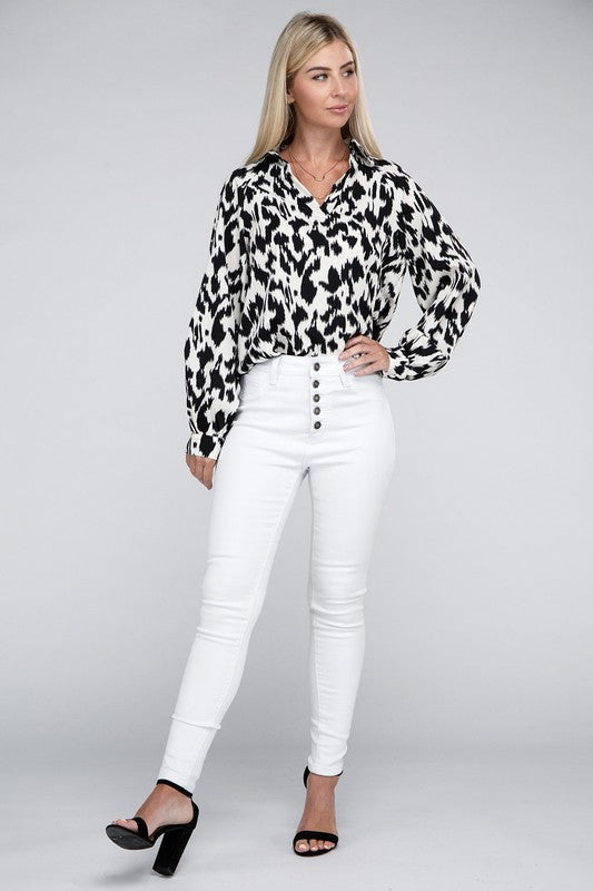 Allover Print Collared Shirt