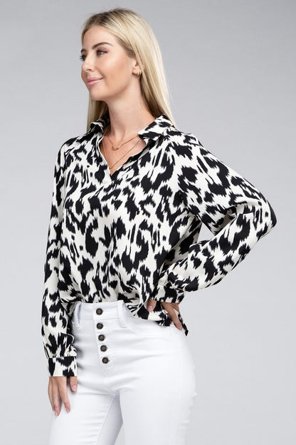 Allover Print Collared Shirt