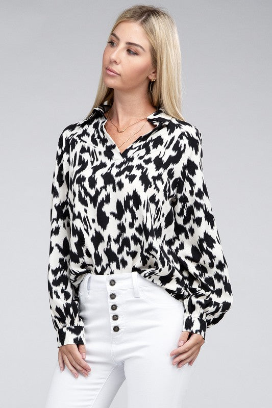 Allover Print Collared Shirt