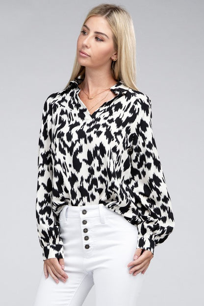 Allover Print Collared Shirt