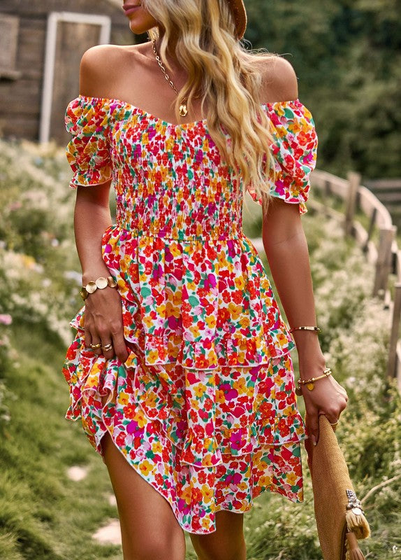 Women's Floral Wrap V-Neck Midi Dress